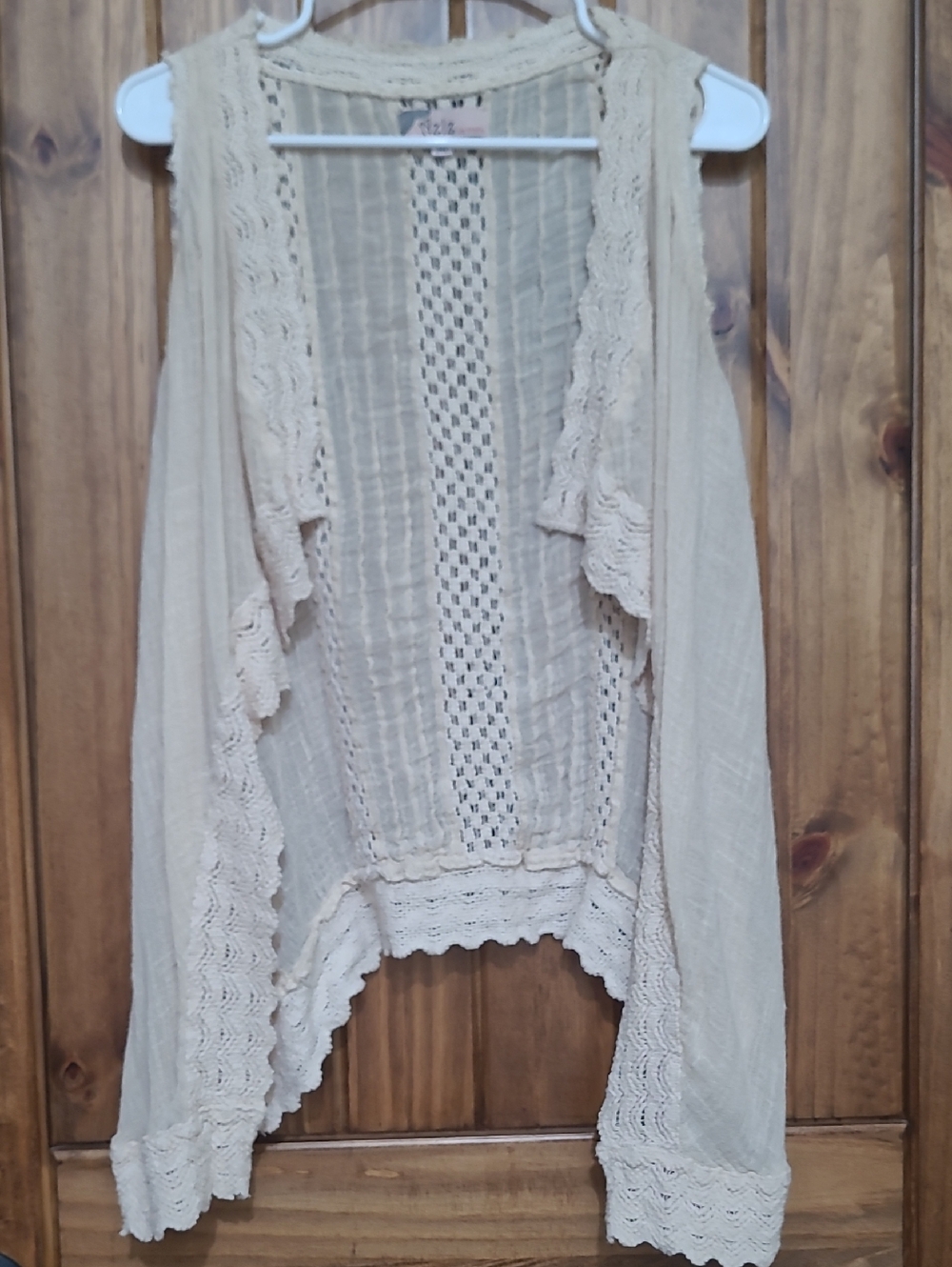 AzIz Open-Front Crochet Trim Vest - Cream
